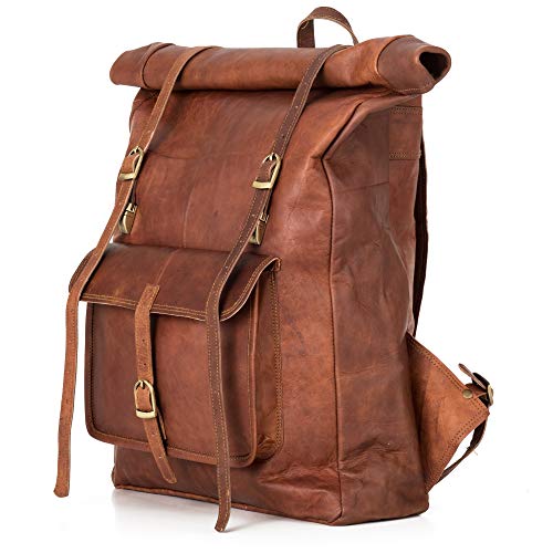 Rucksack Damen Berliner Bags Leeds XL Roll Top aus Leder Kurierrucksack Tagesrucksack Fahrradrucksack Trekkingrucksack Schulrucksack Laptoprucksack Wasserdicht Herren Vintage Retro Braun Groß