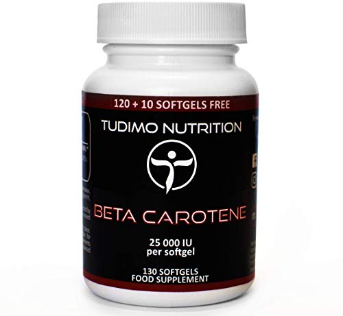Beta Carotin  25 000 IU  130 Stück (4+ Monatsvorrat) an Schnell Auflösende Softgel Kapseln, mit je 15mg an Hochwertigem Vitamin A, von TUDIMO