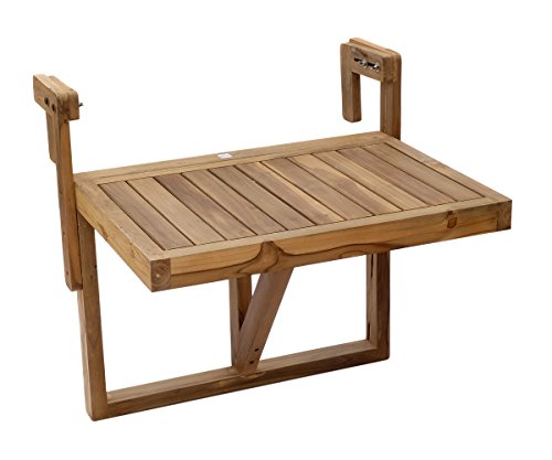 Brillibrum Design Balkonhängetisch aus Teakholz platzsparend Teak-Tisch klappbar Hängetisch robust Wetterfest 60x45 cm Klapptisch zum Anhängen an das Geländer platzsparend für Balkone