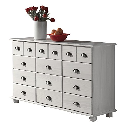 Kommode Apothekerschrank Landhauskommode Sideboard COLMAR mit 12 Schubladen, Muschelgriffe, in weiß