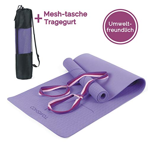 TOMSHOO Gymnastikmatte Basic + Tragegurt - Yogamatte rutschfest - Trainingsmatte TPE - 183 x 61 x 0,6cm - Hautfreundliche - Phthalatfreie Fitnessmatte