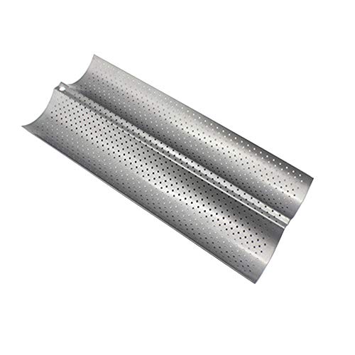 ETiME Baguette Backblech Baguetteform Baguetteblech 4 Mulden 33 x 38 cm für 4 Baguettes mit Antihaft Beschichtung in Silbergrau (4 Baguettes)