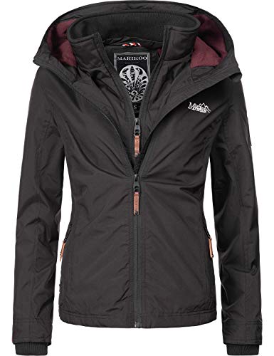 Marikoo Damen Übergangsjacke Outdoorjacke mit Kapuze Erdbeere Schwarz Gr. S