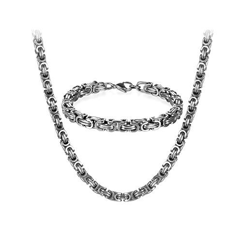 JewelryWe Schmuck Edelstahl Ketten Set von Halsketten und Armketten für Herren silberweißen Armbändern 8mm breit und 21,5 cm für Armband, 22 Zoll für Halskette