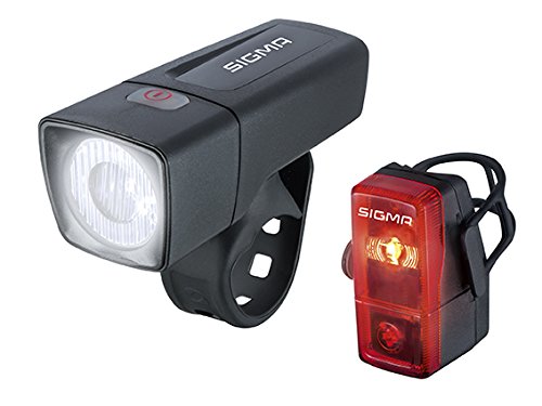 Sigma Sport LED Batterie Fahrradbeleuchtung AURA 25 / CUBIC Set 25 LUX / 400 m Sichtbarkeit batteriebetriebene Fahrradlampe + Rücklicht StVZO zugelassen Schwarz