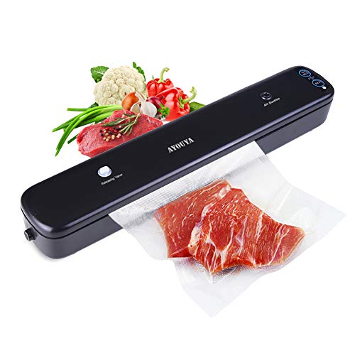 Vakuumiergerät AYOUYA Lebensmittel Vakuumierer & Folienschweißgerät, Lebensmittel bis 10x länger frisch bleiben, 30cm Schweißbereite mit 5 Folienbeutel und Vakuum-Schlauch Schwarz (Neue Version)