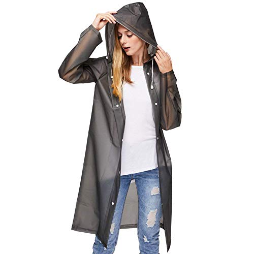 UNIQUEBELLA Transparent Regenmantel Damen Wasserdicht EVA Travel Regenbekleidung Regen Zubehör Regenjacke mit Kapuze für Wandern Radfahren Camping und Reisen Schwarz M