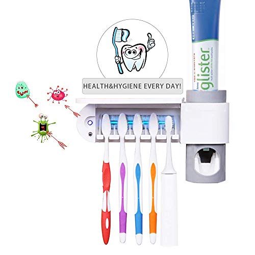 Yuede Automatisch Zahnpastaspender und Zahnbürstenhalter Set mit Wand Montiert Art UV-Desinfektion Sterilisation Maschine Zahnbürstenhalter Geeignet für alle Arten von Zahnbürsten