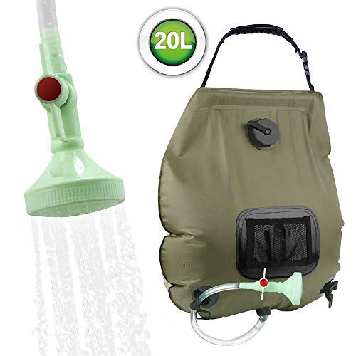 KIPIDA Campingdusche Solardusche 20L Duschsack Solar Heizung Camping Dusche Tasche mit Duschkopf & On-Off Switchable, Gartendusche Pooldusche Warmwasser Shower, Outdoor Camping Wandern Wassersack