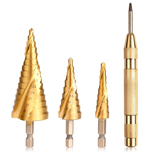 WATSABRO HSS Stufenbohrer, HSS Hex Shank Spiralnut Stufenbohrer Set 4-12mm / 4-20mm / 4-32mm Titannitriert Schälbohrer Schritt Schälbohrersatz Set für Metall Holz Kunststoff Edelstahl