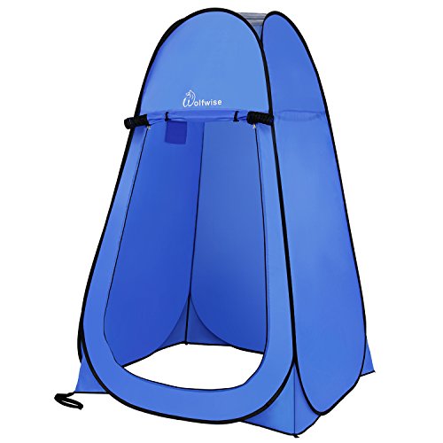 WolfWise Duschzelt Toilettenzelt, Camping Umkleidezelt Outdoor Privatsphäre Zelte, Lagerzelt Kabine mit Ablagefach, Pop up, Wasserfest, Tragbar (Blau ohne Zeltboden)