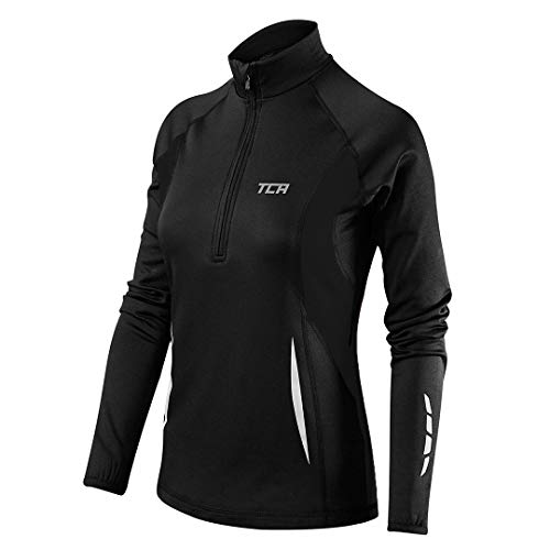 TCA Winter Run Damen Laufshirt mit kurzem Reißverschluss - Langarm - Schwarz, S