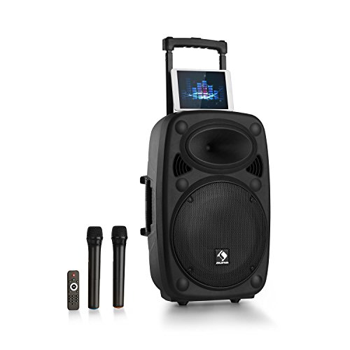 auna Streetstar 12-2.0 • mobile PA-Anlage • 12'-(30,5 cm) Subwoofer • Trolley • max. 800 Watt • Bluetooth • USB • SD • MP3 • AUX-In • UKW • 7.2 Ah-Akku • 2 x Funk Mikro • schwarz