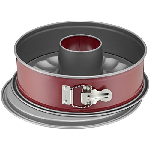 Kaiser Classic Plus Springform, mit Flach- und Rohrboden Ø 28 cm, 2 Böden, runde Backform, auslaufsicher, antihaftbeschichtet, rot