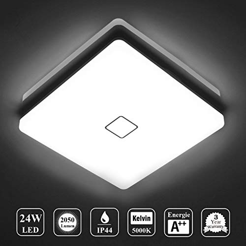Deckenlampe LED Deckenleuchte Wasserdicht Lampe Decke Moderne Quadratische Dünne 24W 2050LM IP44 5000K Kaltweiß Öuesen Deckenlampe Badezimmer Küche Schlafzimmer Bad Wohnzimmer Esszimmer Balkon Flur