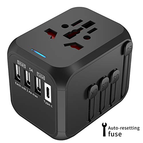 Neu Universal Reiseadapter EXTSUD Reisestecker mit 3 USB Ports&Type C International Ladegerät Sicherheit AC Steckdose Automatische Reparatursicherung für Weltweit Reisen in UK,EU,AU Über 170 Ländern