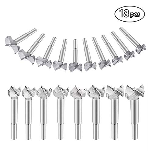 Dübelbohrer Holzbohrer NASUM, 18-tlg Forstnerbohrer Flat Bottom Blind Hole Bit Set, Forstner Bohrer Cutter, 15mm ~ 40mm Bit-Set Rund Schaft Holz Tools