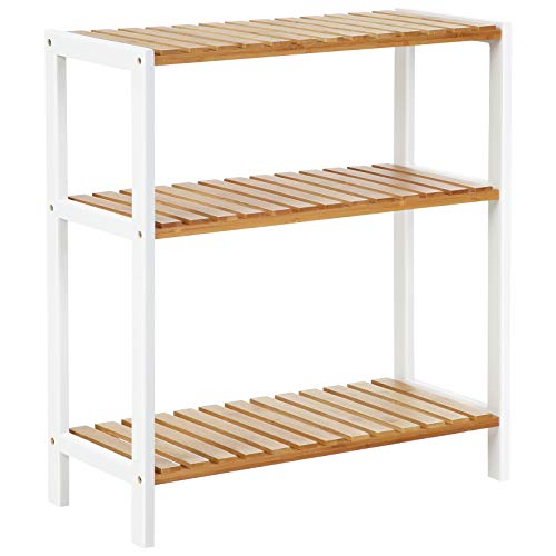 SONGMICS Bambus Regal, Schuhregal mit 3 Ebenen, Pflanzenregal, multifunktional, Flur, Badezimmer, Wohnzimmer, Balkon oder in der Küche, naturfarben-weiß BCB33WN