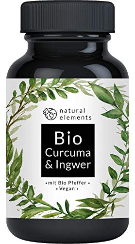 Bio Curcuma Ingwer - 180 Kapseln - Einführungspreis - 4440 mg Bio Kurkuma, Bio Ingwer, Bio Pfeffer pro Tagesdosis - Mit Curcumin, Gingerol, Piperin - Hochdosiert und hergestellt in Deutschland