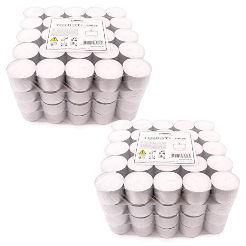 Pajoma Teelichter Weiss unbeduftet 200 Stück, 3,8cm Paraffin Brenndauer: 8 Std.