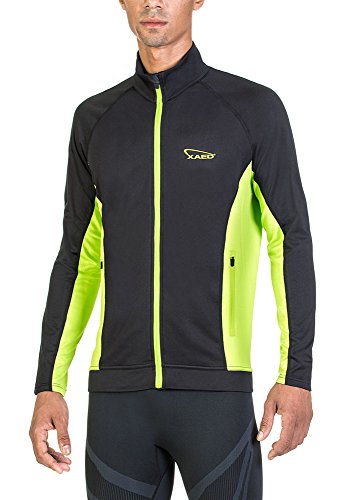 XAED Herren Langarm-Laufjacke (Large, Schwarz/Neongrün)
