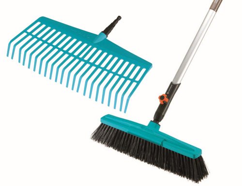 GARDENA combisystem-Komplettangebot: Rechenbesen und Straßenbesen mit Holzstiel im Set, Holzstiel aus FSC 100%-zertifiziertem Holz, wackelfreies Stecksystem (3081-20)