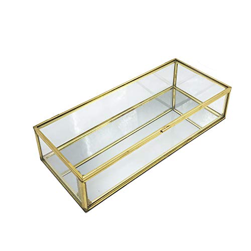 Schneespitze Glas Terrarium Box,Retro Transparent Schmuckschatulle aus Glas Dekorative Box,Gold Geometrisches Terrarium Box für Wohnzimmer, Schminktisch, Schlafzimmer Dekoration Lagerung