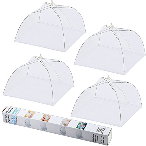 Update Mesh-Material 4 Pack Ipow Fliegenhaube 43x43cm Großer Taschenschirm Lebensmittel Abdeckung Zelt vor Insekten schützen, Faltbar/Weiß