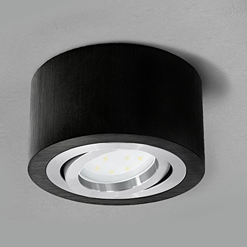 SSC-LUXon runder LED Aufbauspot Schwarz (flach, Alu, schwenkbar) - Aufbaustrahler Ø 90 mm inkl. 5W LED-Modul warmweiß 230V