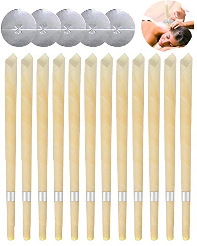 Ohrkerzen, Bienenwachs kerzen - Ohre wachs entferner - Organischer Natürlicher Therapeut Standard Duft Hohlkegel Kerzen mit Schützend Scheibe für den Ohrenblock (12 Stk. Weiß)