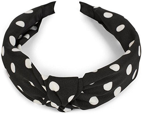 styleBREAKER Haarreif mit Punkte Muster und Knoten im Retro Style, Haarband, Headband, Damen 04026015, Farbe:Schwarz-Weiß