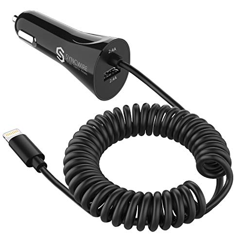 Syncwire Auto ladegerät Autoladekabel iPhone, [Apple MFi Zertifiziert] 24W 5V/4.8A KFZ Autoladegerät mit iPhone ladekabel Zigarettenanzünder USB Adapter Ladeadapter für iPhone Samsung Huawei und mehr