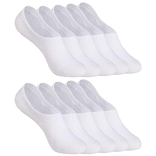 YOUCHAN Sneaker Socken Damen Herren Füßlinge 10 Paar Footies Unsichtbare Kurze No Show Socken Großes Silikonpad Anti Rutsch_Weiß_39-42