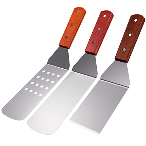 homeasy Grillwender Edelstahl Pfannenwender Set mit Holzgriffen BBQ Grillset für Grillen & Braten (3 Stück)