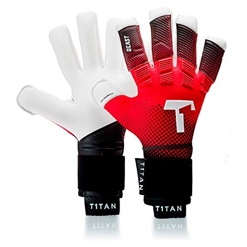 T1TAN Red Beast Torwarthandschuhe mit Fingerschutz, Fußballhandschuhe Herren & Erwachsene - 4mm Gecko Grip - Gr. 9