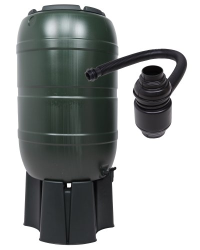 Regensammler Wassertonne für 210 Liter mit Standfuß, Füllautomat (Befüllsystem) und einem Verbindungs-Set für Wassertechnik