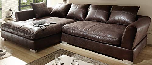 Reboz Big Sofa Ecksofa Vintage Braun Schwarz Ausrichtungen (Vintage Dunkelbraun, Links)