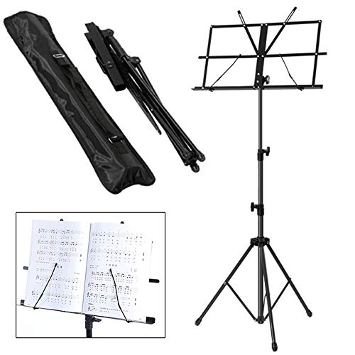 MultiWare Notenständer Notenpult Orchesterpult Höheverstellbar 50 – 124 cm mit Tasche Metallständer Stativ Schwarz mit Wasserdicht Tragetasche