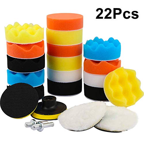 Auto Polierschwamm,Nakeey 22pcs (3 Inchs) Polieraufsatz Bohrmaschine, Polierpad Set, Auto Polierset Polierschwamm Schwamm und Wolle Polierpad Set Polierteller für Poliermaschine M10 Bohrer Adapter
