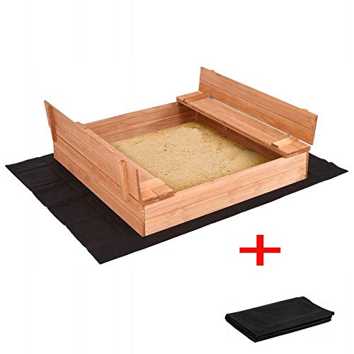 Radgermany Sandkasten Sandbox mit Deckel SITZBÄNKEN Sandkiste Holz 150x150 cm
