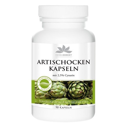 Herbadirekt Artischocken Kapseln, 350 mg Artischockensaftpulver mit 2,5 prozent Cynarin, 90 Kapseln, vegi, 1er Pack (1 x 51 g)