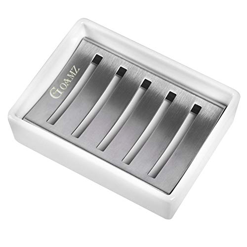 GOAMZ Seifenschale, Keramik Sitz SUS 304 Edelstahl Seifenhalter Seifenablage Doppel Seifenkiste ohne Bohren für Dusche, Bad, Küche, Keep Seife Bars Dry & Clean, einfache Reinigung