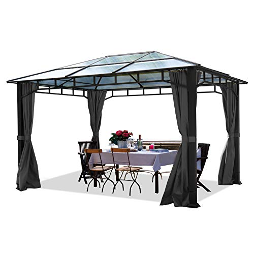 TOOLPORT Gartenpavillon 3x4m wasserdicht ALU Deluxe Polycarbonat Dach 8mm Pavillon 4 Seitenteile Partyzelt grau 9x9cm Profil
