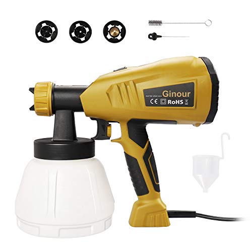Farbsprühsystem 800 ml/min Lackierpistole Ginour HVLP Farbspritzpistole mit abnehmbarem 1300ml-Behälter, 3 Spritzmuster und 3 Düsengrößen