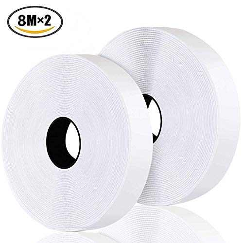 Sinwind Klettband Selbstklebend Extra Stark, Doppelseitig Klebende mit Klettverschluss 8m Lange 20mm Breit Selbstklebendes Klebepad Flauschband und Hakenband (Weiß)