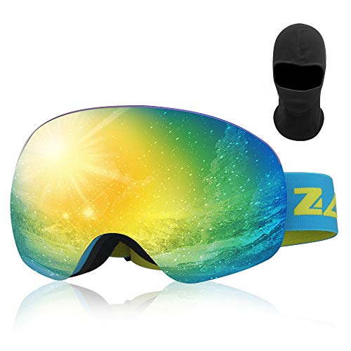 Zacro Skibrille Snowboardbrille Coole und Klare Sicht Skibrillen ohne Rahmen, 100% UV400-Schutz und Antibeschlag OTG-Doppellinsenbrille, Erhältlich für Männer und Frauen，Blau