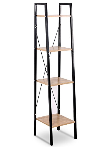 WOLTU RGB9284hei Standregal Badregal Bücherregal Küchenregal Schuhregal aus Holz und Stahl , mit 4 Ablagen , ca. 34 x 35 x 148 cm