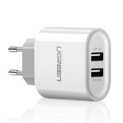 USB Ladegerät Adapter, UGREEN Adapter Sektor USB Wandtattoo Dual 2 Ports USB Ladegerät Reise 17 W 5 V 3,4 A für Apple iOS, Android, Windows Mobile Geräte, Weiß