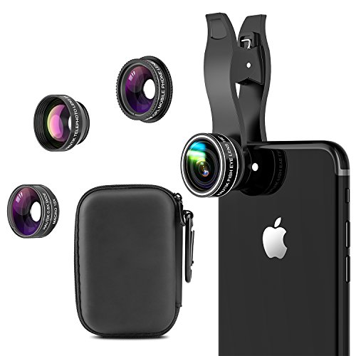 5 in 1 Handy Objektiv Set mit Geschenkbox, HAUTIK Fisheye Objektiv, 0.6X Weitwinkelobjektiv, 15X Makroobjektiv, 2X Teleobjektiv und Polarisato für iPhone X,iPhone 8/7/6/6s Plus,Samsung und Smartphones