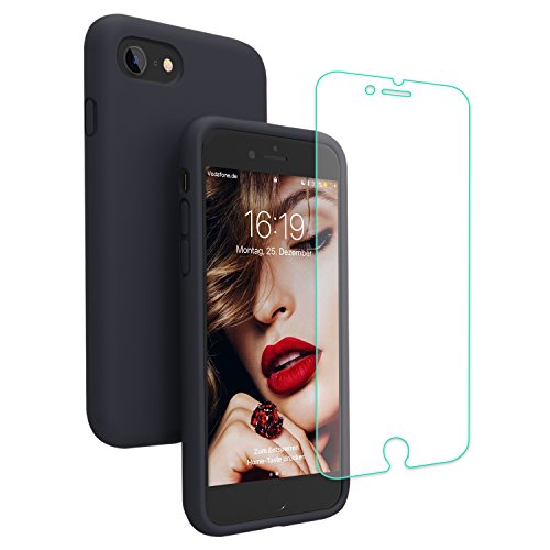iPhone 8 Hülle, iPhone 7 Hülle, JASBON iPhone 7/8 Silikon Handyhülle Schutzhülle Bumper Case Schutz vor Stoßfest / Scratch Cover mit Kostenfreier Schutzfolie für Apple iPhone 7 iPhone 8 Schwarz